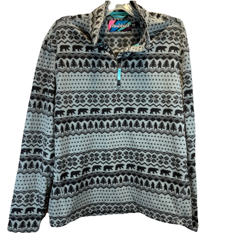 CHUBBIES The Bear Hug Fleece Men's 1/4 Zip‎ Pullover Gray Black Size Medium